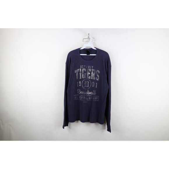 Vtg Reebok Men L Detroit Tigers Baseball Thermal Waffle Knit Long Sleeve T-Shirt - Picture 1 of 16
